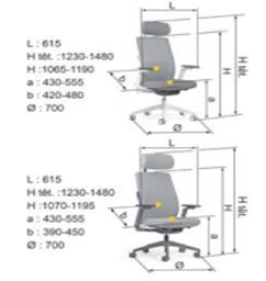 Dimensions du siège ergonomique de bureau Morphos